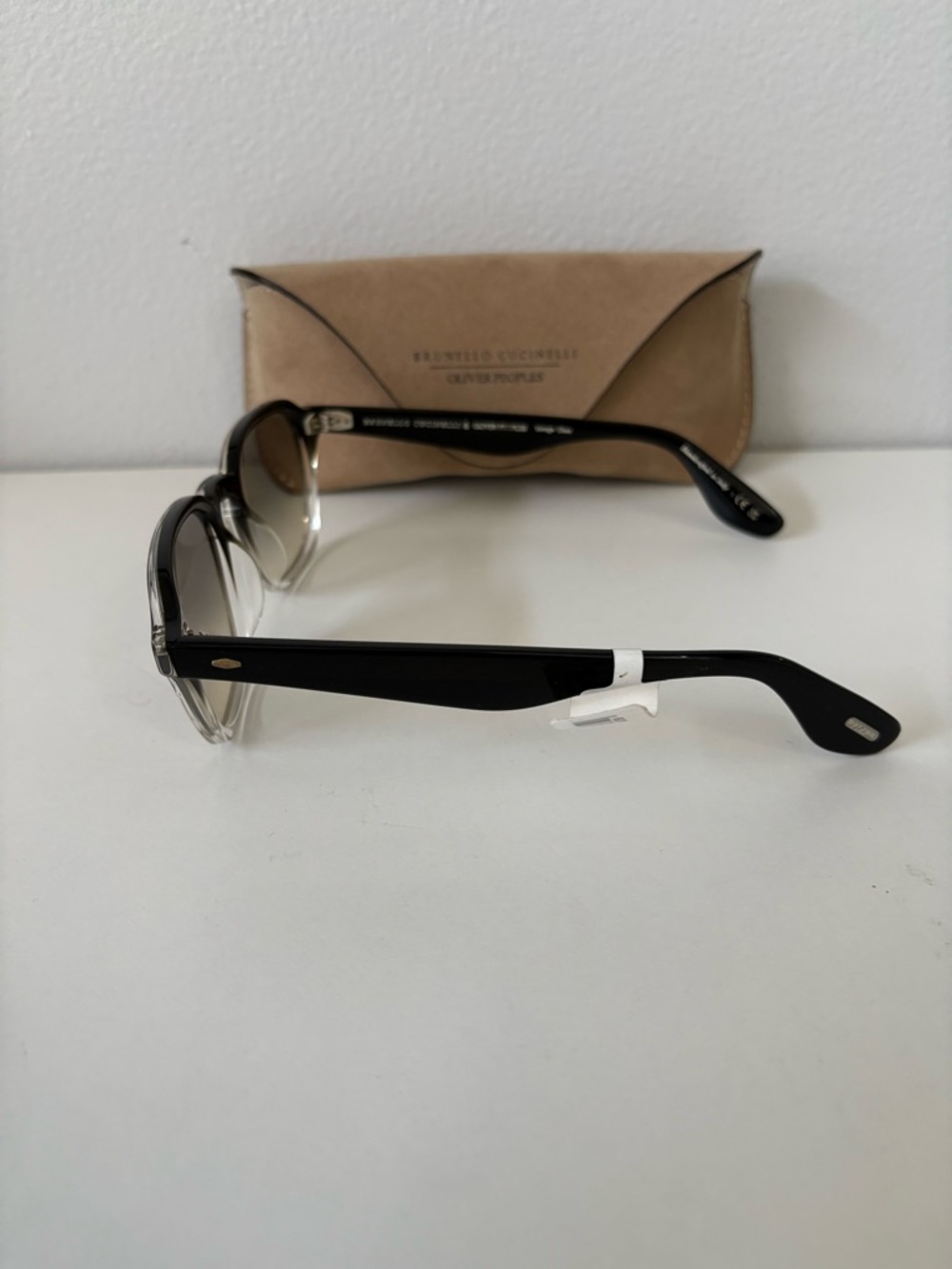 Brunello Cucinelli Black-to-Clear Gradient Frame Sunglasses with Brown Lenses